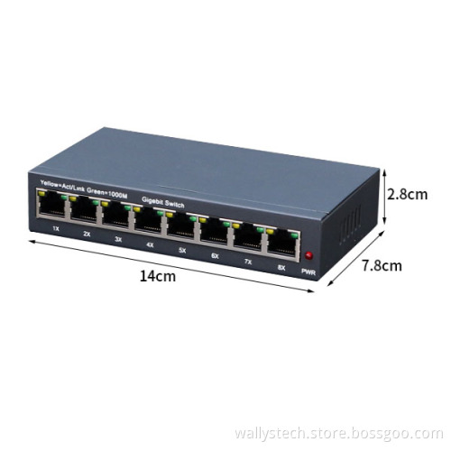 Gigabit Switch 10/100/1000M 8Ports 16G Bandwidth Smart Chip Auto MDI/MDIX Back Pressure
